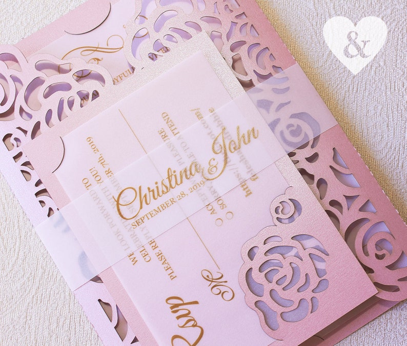 Rose Gold Wedding Invitationpink Wedding Invitegatefold Etsy