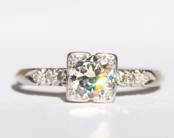 Vintage platina 0,60 diamanten overgangsring maat 6,5"