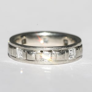 Vintage Platinum and Carré Cut Diamond Eternity Band 4.5