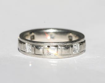 Vintage Platinum and Carré Cut Diamond Eternity Band 4.5