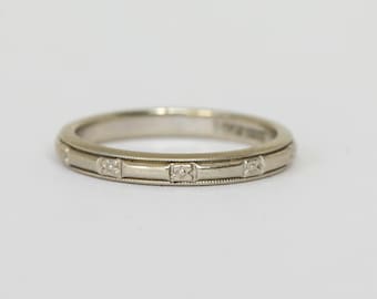 Vintage 14k witgouden JR houtgegraveerde band 4,5"