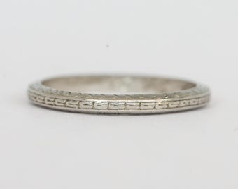 Vintage Platinum Engraved Band Inscribed 9-1-25 4.5