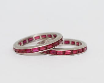 Vintage platina Ruby Eternity-bandmaat 6,25-6,5