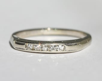 Vintage 14k White Gold Single Cut Diamond Band Size 6.25