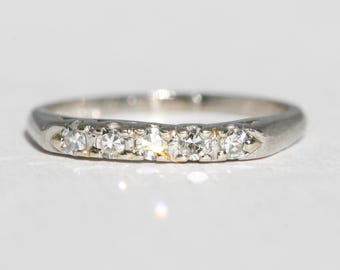 Vintage platina enkel geslepen diamanten band 4-23-46 5,75