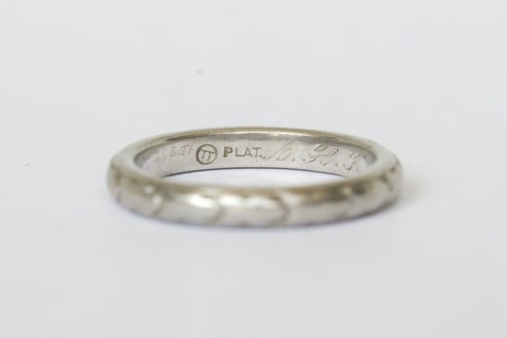 Antique Platinum Engraved Band Inscribed June 4, … - image 7