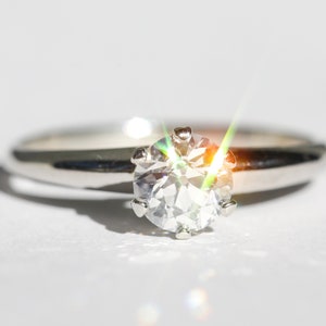 Vintage Platinum Tiffany .56 OEC Diamond Engagement Ring and Wedding Band 5.5