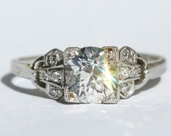 Vintage 1.1 carat Old European Cut Diamond and Platinum Engagement Ring 6.25