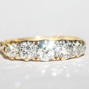 Antique 18k Gold Old European Cut 5 Stone Band 6.5