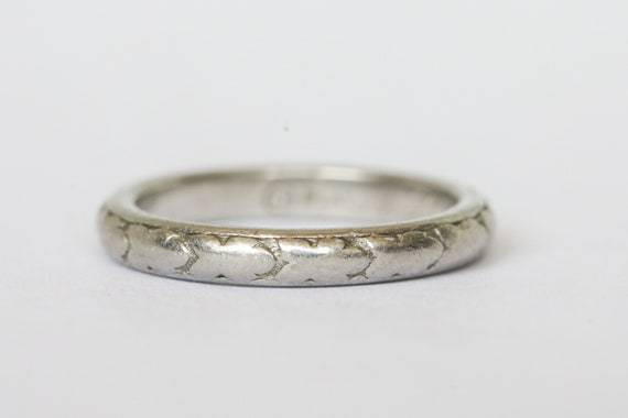 Antique Platinum Engraved Band Inscribed June 4, … - image 1