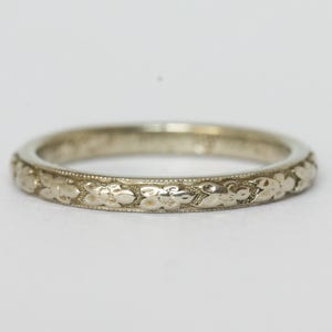 Vintage 18k White Gold Traub Orange Blossom Engraved Band Inscribed 11-25-26 6.75