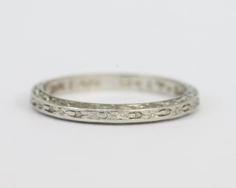 Anello vintage in platino Traub con fiori d'arancio e iscrizione 9-17-94