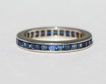 Vintage 18k witgouden saffier Eternity-bandmaat 6,0"