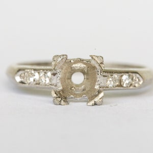 Vintage Platinum Single Cut Diamond Semi-Mount Ring 6.25