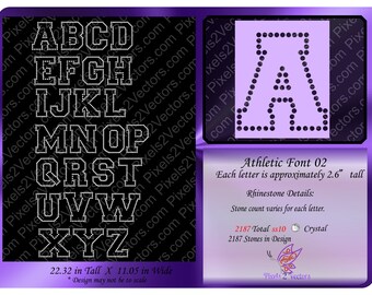 Athletic Font 02 - Football Lacrosse Soccer Jersey Name - Rhinestone Font - ss10 - Rhinestone Pattern - Bling Letters - Rhinestone Design