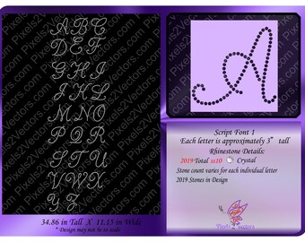 Rhinestone Script Font Digital Download - Wedding Font - Non-TTF Rhinestone Font - Cursive Font - Outline Only - Uppercase Cursive Font