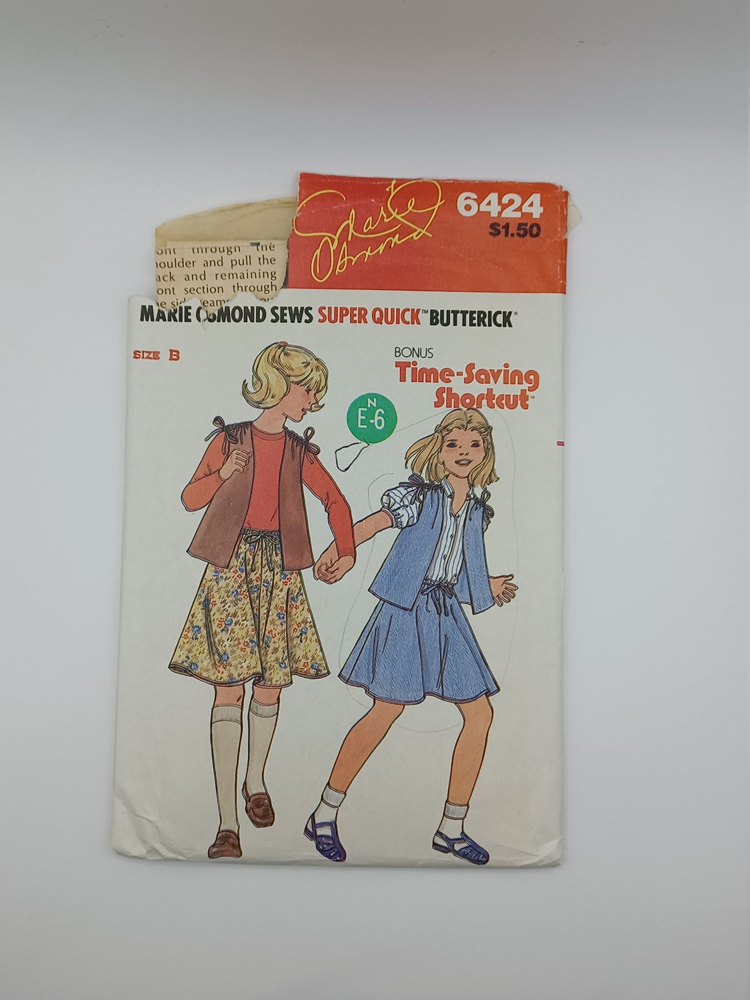 1980 S Marie Osmond Sew Super Quick Butterick 6424 Vintage Girl S Skirt And Vest Cut Size B Etsy