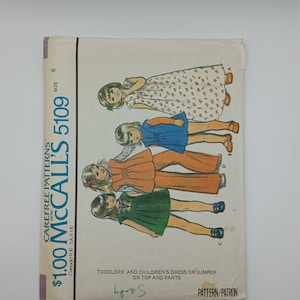 1970&#39;s McCall&#39;s Carefree Patterns 5109 Girl&#39;s Size 6 Dress or Jumper and Pants FF