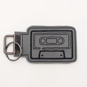 Personalized Cassette Tape Keychain | Embroidered Marine Vinyl with Custom Colors | Retro Music Lover Gift