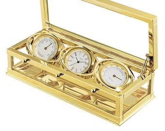 Personalized Free Engraving Weather Station 24K Goldplated Goldtone Three Clock 50th Anniversary Engagement Retirement Award Appreciation