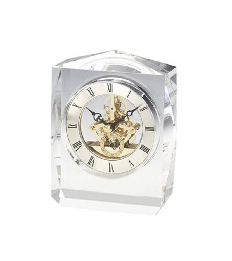 Personalized Free Engraving Crystal Desk Clock Wedding Housewarming Employee Executive Office Anniversary Graduation Retirement Birthday