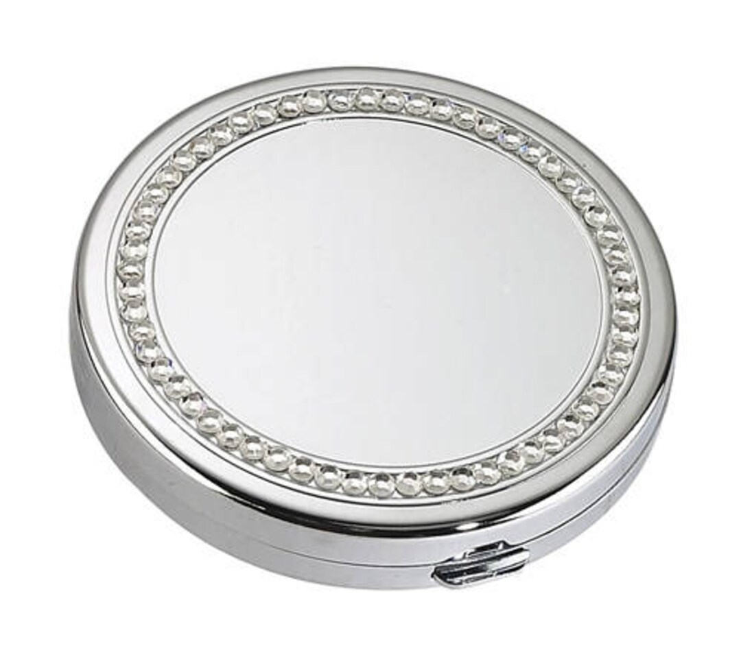 Free Engrave Silver Compact Purse Mirror Case Personalized Etsy