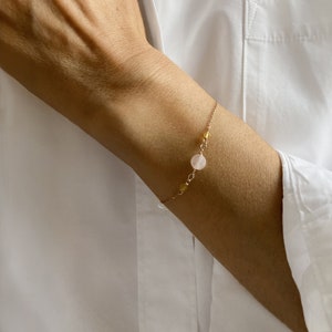 Women's bracelet in pink quartz, minimalist bracelet in gilded silver with fine stones, gift for her