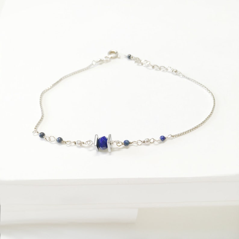 Bracelet femme en lapis-lazuli, bracelet en pierres fines, cadeau pour elle, cadeau anniversaire image 2