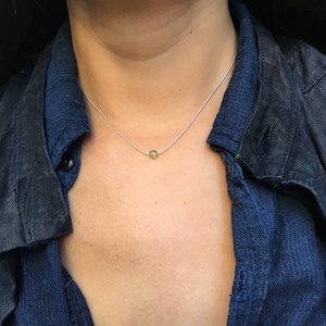 Peridot necklace on silk, Minimalist jewel with stone, peridot August birthstone, Handmade jewelry, Birthday gift