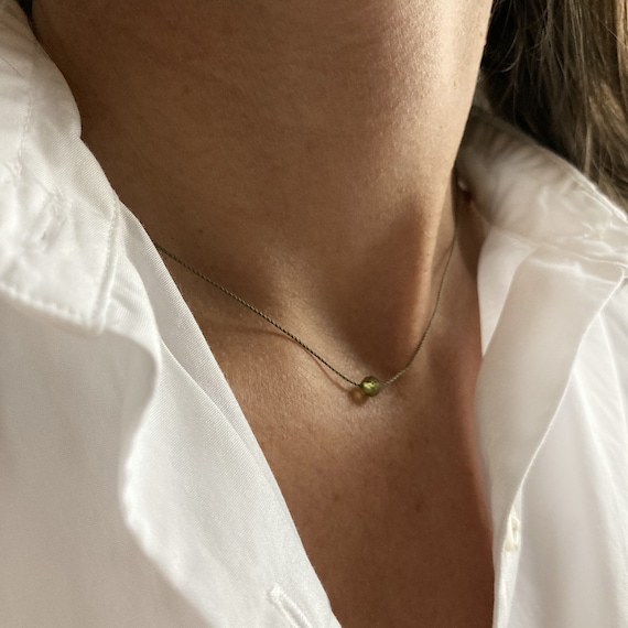 Peridot Choker Necklace on Silk, Minimalist Necklace With Peridot