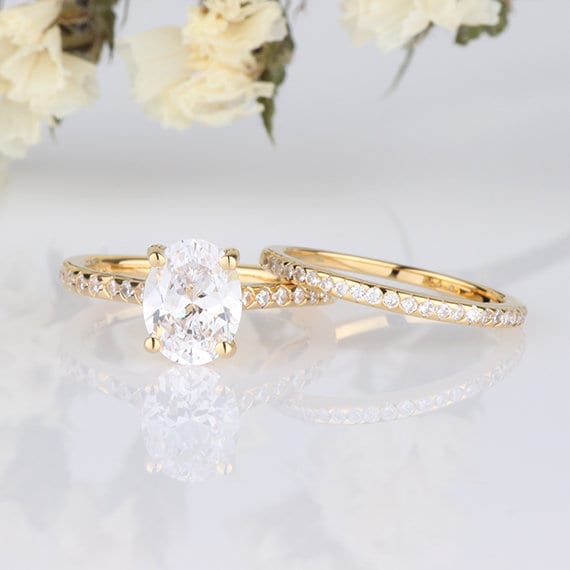 2 Carat Oval CZ Wedding Rings Set / Engagement Anniversary - Etsy