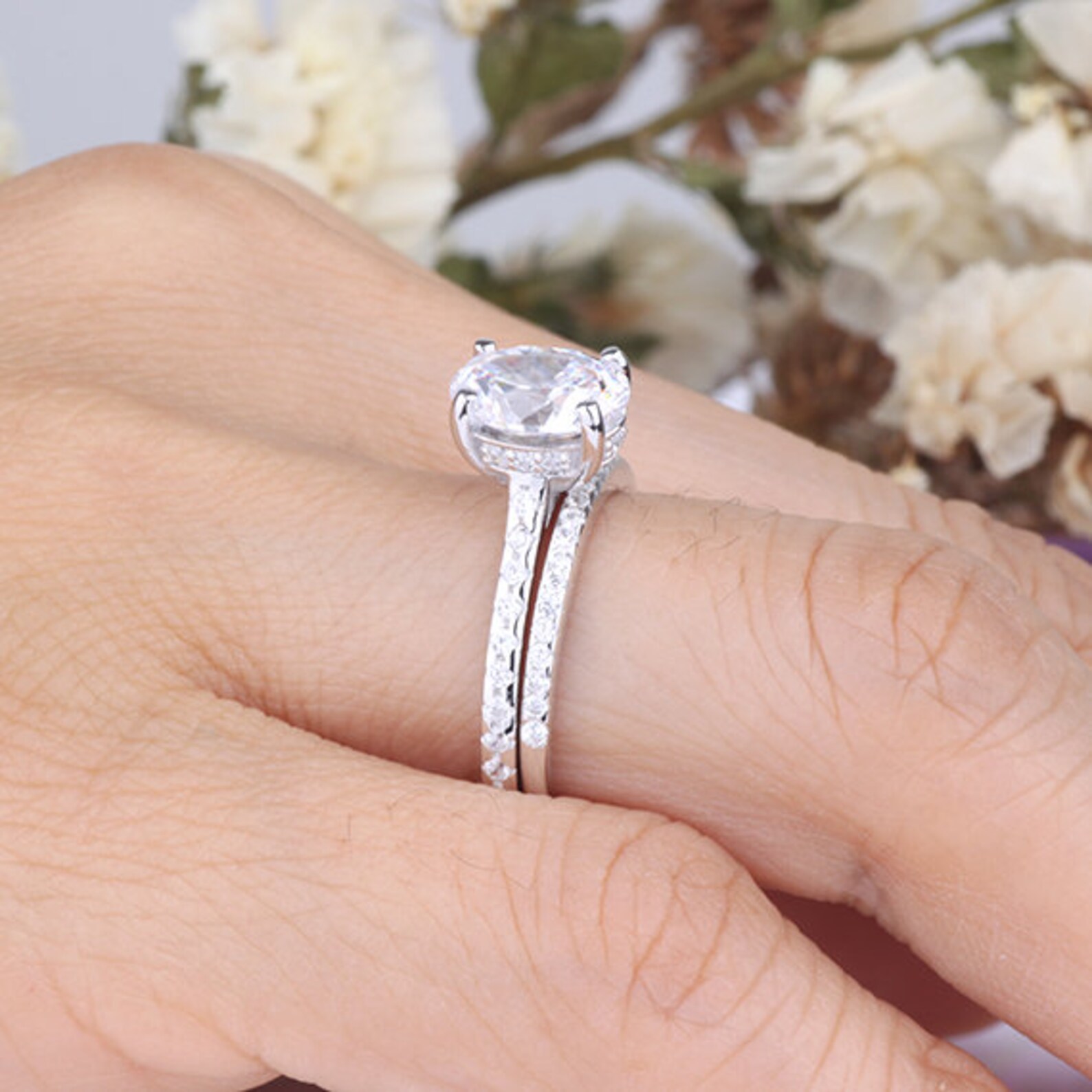 2 Carat Oval CZ Wedding Rings Set / Engagement Anniversary Etsy