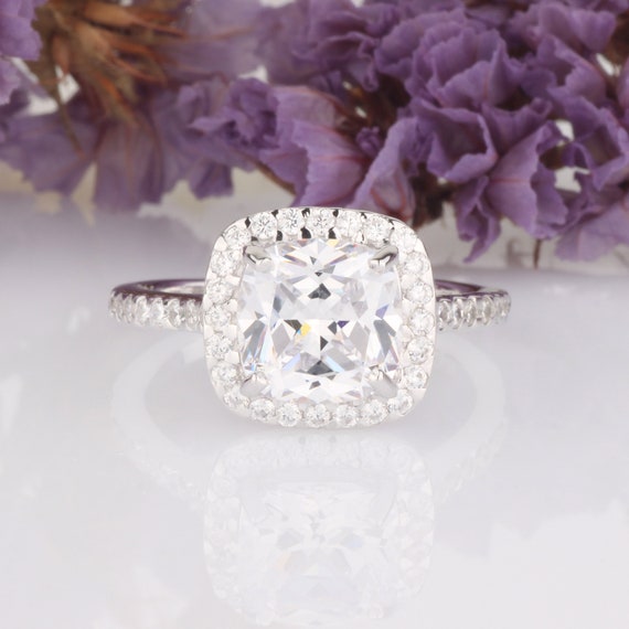 3 Carats Cushion Cut Diamond Simulated Wedding Engagement Halo | Etsy