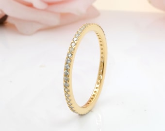 Gold CZ Full Eternity Wedding Band / Sterling Silver Stackable Ring / Thin Eternity Band / Matching Band