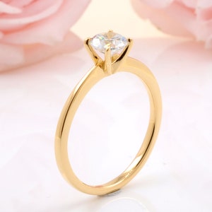 6mm Round CZ Yellow Gold Plated Solitaire Ring / Promise Anniversary Ring / Sterling Silver Ring / 0.8 carats Diamond Simulated Ring image 2