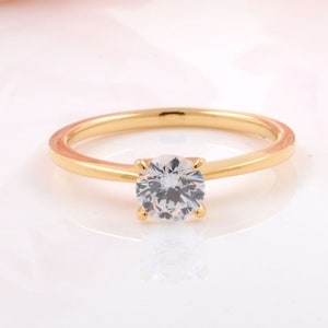 6mm Round CZ Yellow Gold Plated Solitaire Ring / Promise Anniversary Ring / Sterling Silver Ring / 0.8 carats Diamond Simulated Ring image 1