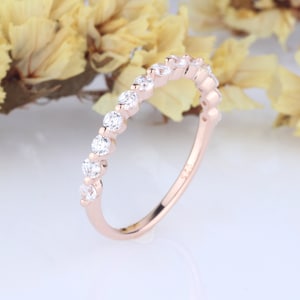 Round Brilliant Cut CZ Half Eternity Setting Sterling Silver Rose Gold Plated Wedding Engagement Band Ring / Stackable Ring / Bridal Ring image 1