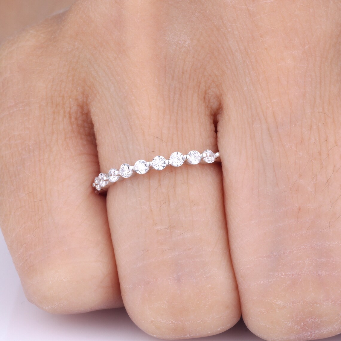 Round Brilliant Cut CZ Half Eternity Setting Sterling Silver Etsy