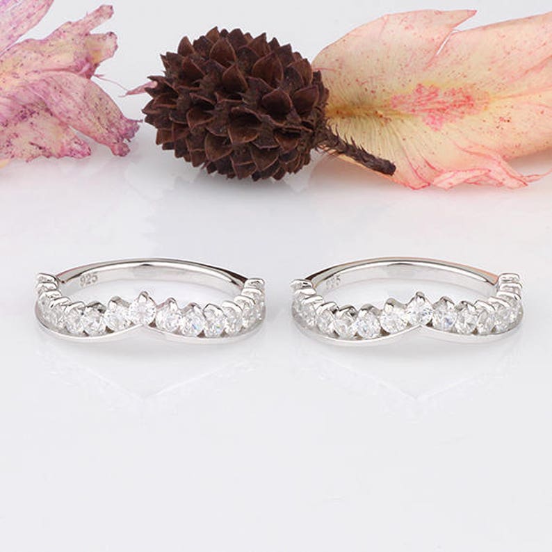 Round CZ Half Eternity Wedding Engagement Curved Band Ring / Sterling Silver Ring Guards / 2-pieces Ring Guard image 3
