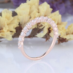 Round Brilliant Cut CZ Half Eternity Setting Sterling Silver Rose Gold Plated Wedding Engagement Band Ring / Stackable Ring / Bridal Ring image 2