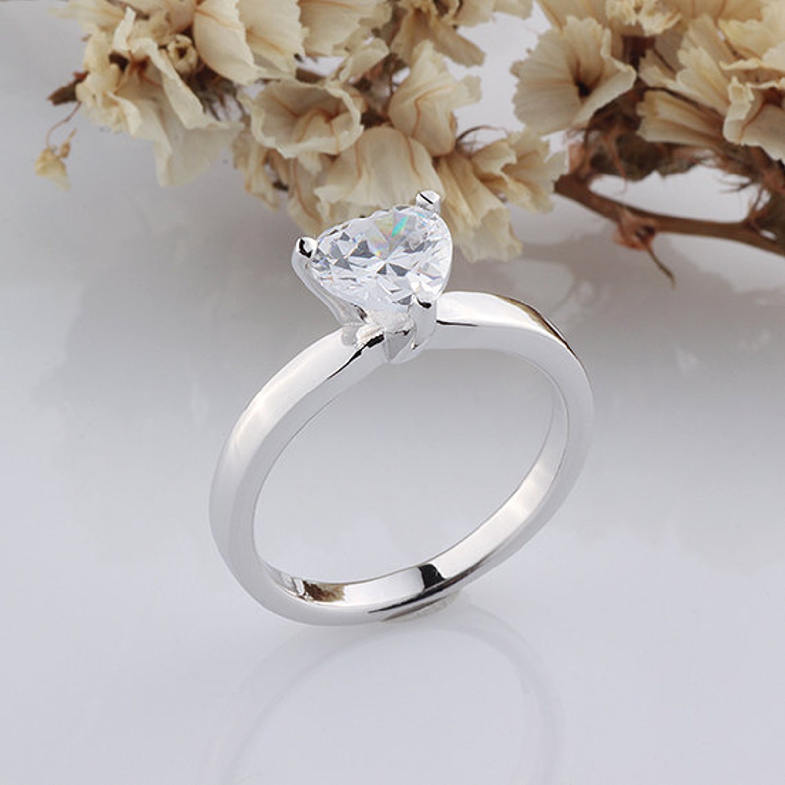 7mm Heart Cubic Zirconia Solitaire Wedding Ring / Promise Etsy