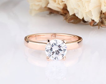 7mm Round Cubic Zirconia Solitaire Engagemet Wedding Rose Gold Plated Ring / 1.25 Carats Anniversary Ring