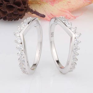 Round CZ Half Eternity Wedding Engagement Curved Band Ring / Sterling Silver Ring Guards / 2-pieces Ring Guard image 2