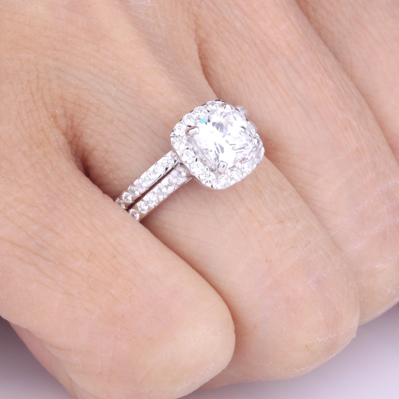 1.25 Carats Cushion Cut CZ Wedding Engagement Halo Ring / Etsy UK