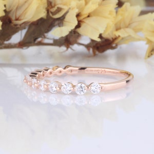 Round Brilliant Cut CZ Half Eternity Setting Sterling Silver Rose Gold Plated Wedding Engagement Band Ring / Stackable Ring / Bridal Ring image 4