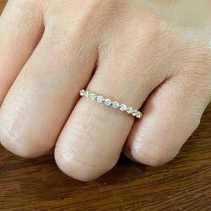 Round Brilliant Cut CZ Half Eternity Setting Sterling Silver with Gold Plated Wedding Engagement Band Ring / Stackable Ring / Bridal Ring