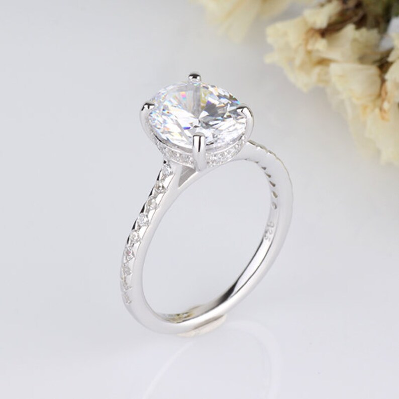 2 Carats Oval CZ Wedding Engagement Ring Cubic Zirconia Ring Anniversary Ring Sterling Silver Gift for Her Birthday Gifts