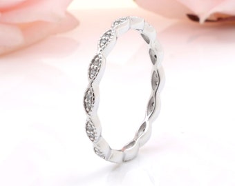 CZ Full Eternity Marquise Design Wedding Engagement 925 Sterling Silver Ring / Silver Ring / Stackable Wedding Band