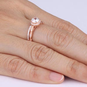 6mm Round Shaped CZ Sterling Silver Rings Set / Round Halo Women Rose Gold Rings / Half Eternity Wedding Engagement / 2 pieces Rings image 7