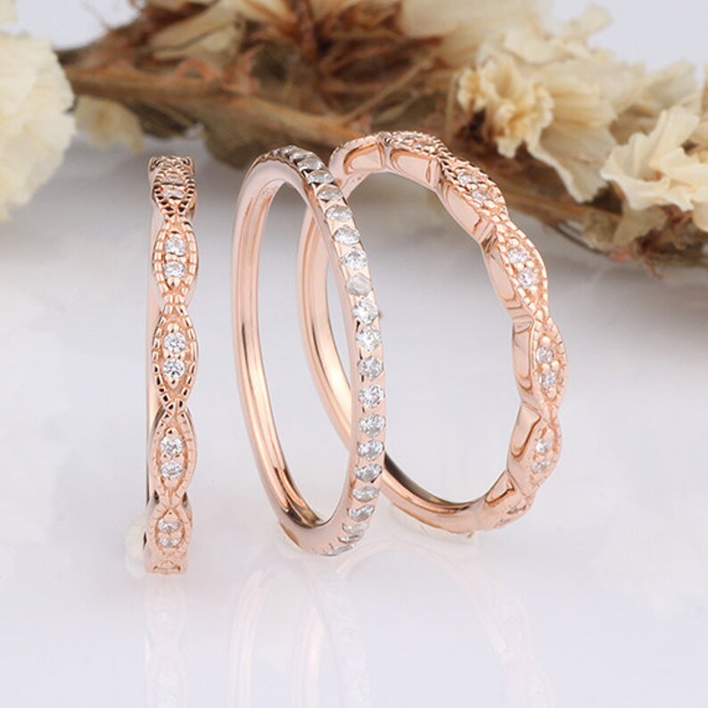 Three Band Stackable Combination Rings / Wedding Engagement Etsy